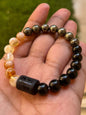Citrine Pyrite Black Obsidian Bracelet on white background – natural crystal jewelry